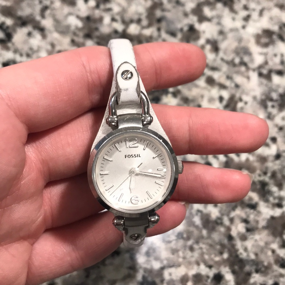 White Leather Fossil Watch